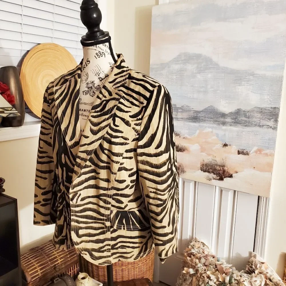 Vintage Josephine Chaus Zebra Print Blazer Sz 12
